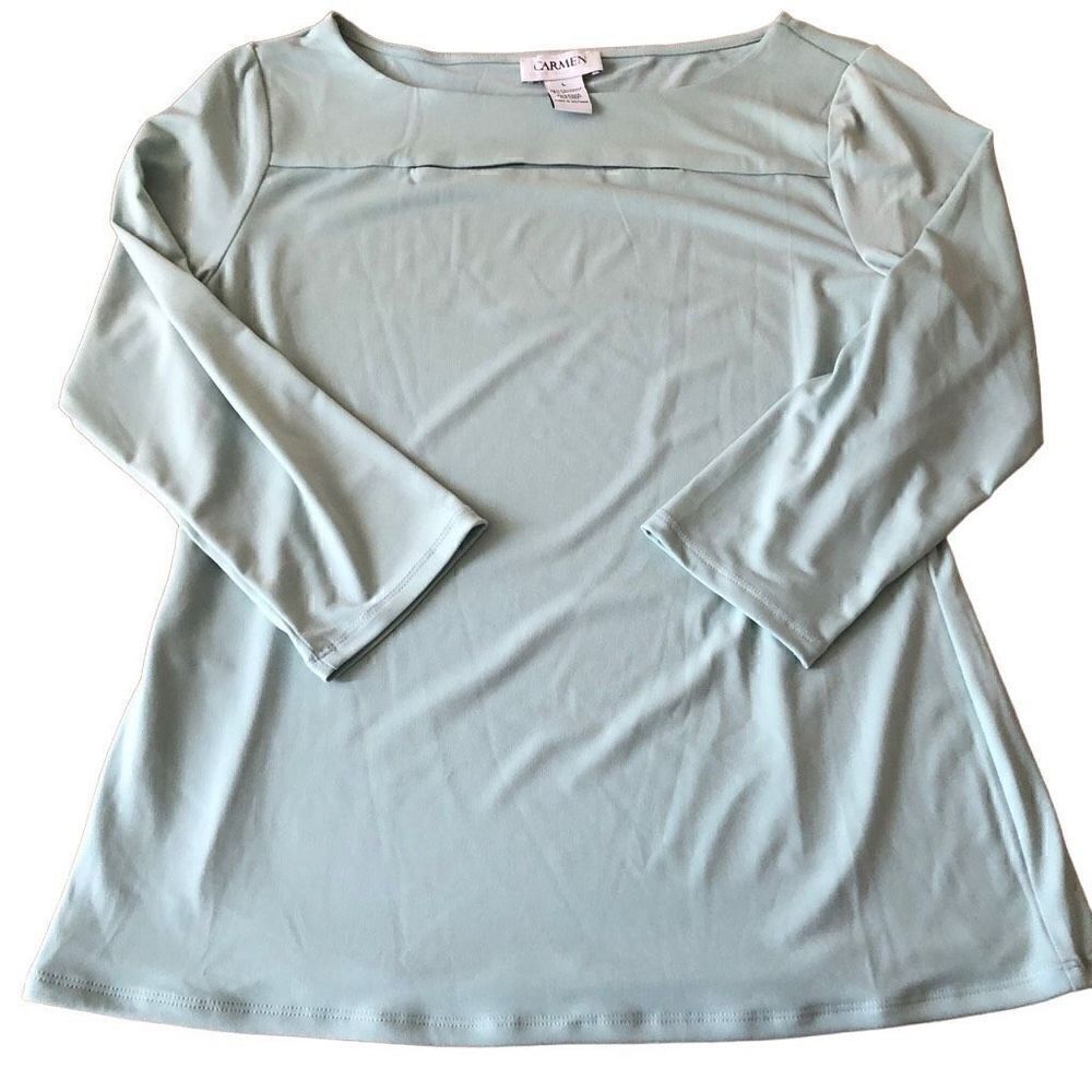 Carmen Marc Valvo Top Women's L Peekaboo 3/4 Sleeve Seafoam Green